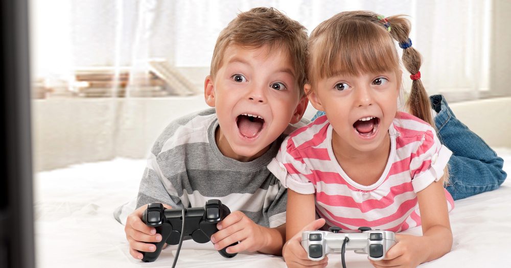 children playing video games